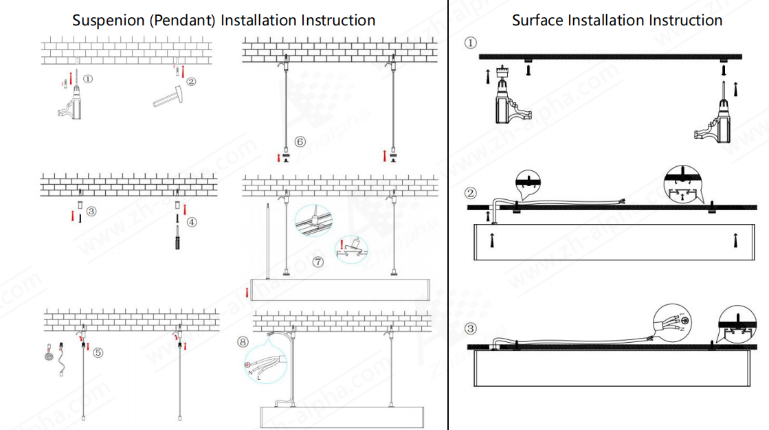 linear light suspension surface installation instruction